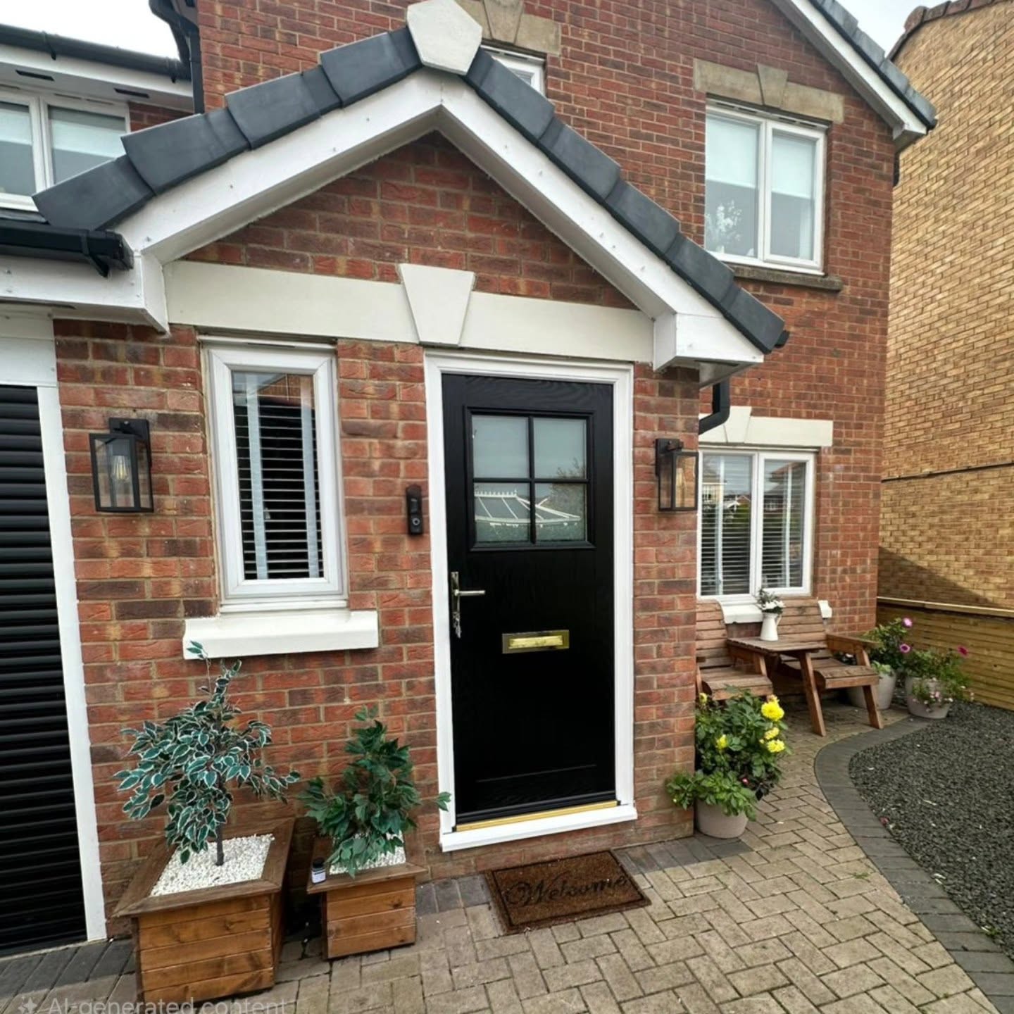 Front of a house with new doors and windows